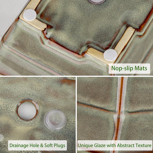 Ceramic Bonsai Pots with Drainage Hole, Set of 2 Rectangular Glazed Bonsai Planters for Indoor/Outdoor Use, Shallow Brown Bonzai Tree Pots for Succulent, Orchids, Cacti, Home, Patio, Garden, 6.3"x4.9"