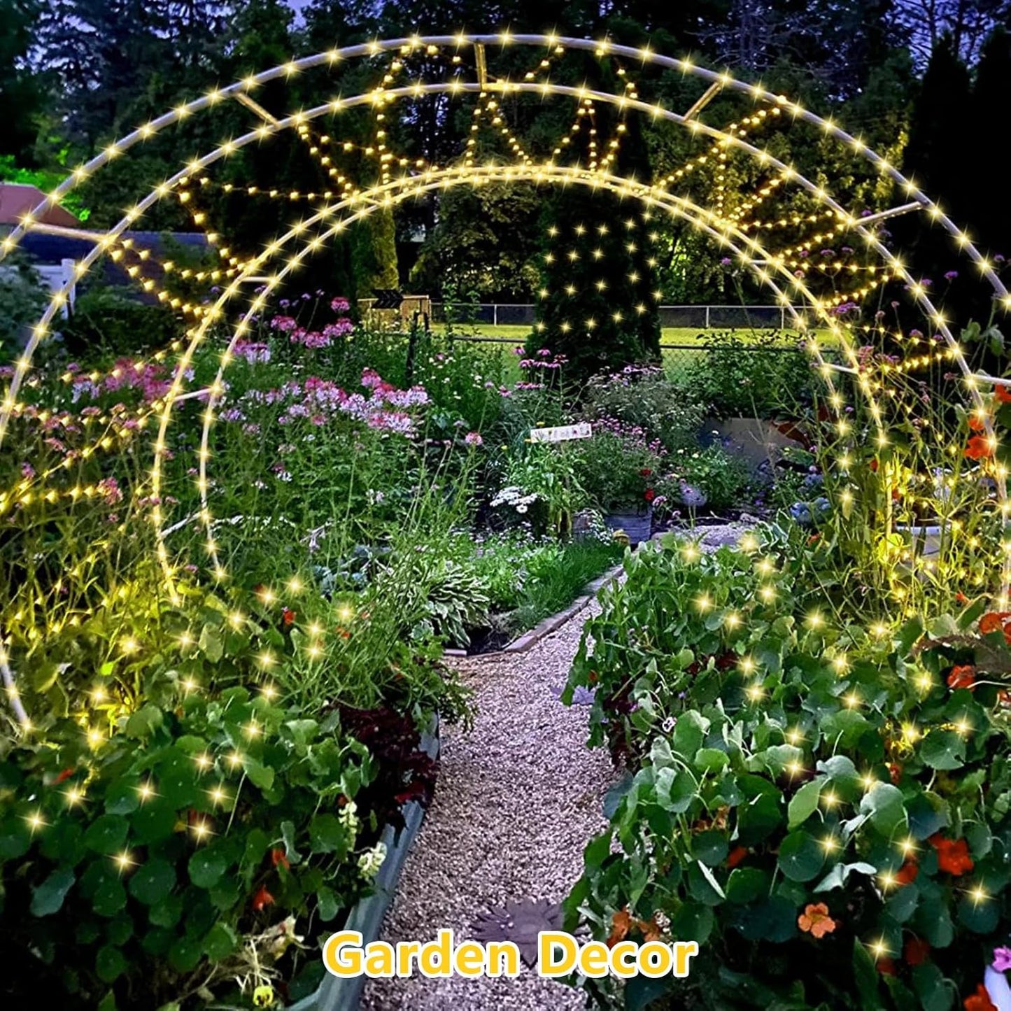 QITONG Warm White Solar Fairy Lights Outside Waterproof, 2 Pack 66ft 200 LED String Lights Outdoor, 8 Modes Silver Wire Twinkle Lights