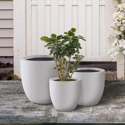 Kante 18",14",10" Dia Concrete Round Planters (Set of 3), Outdoor Indoor Large Planter Pots with Drainage Hole for Home Patio Garden, Pure White