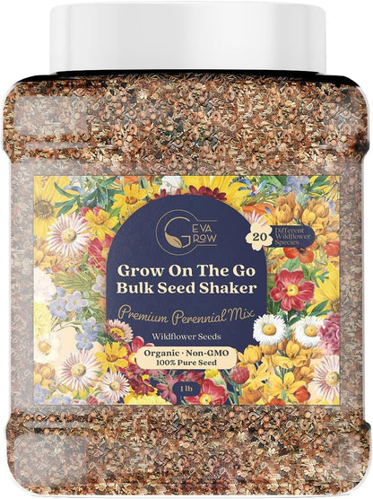 Bulk Wildflower Seed Shaker – Perennial Flower Seeds Mix to Plant Anywhere, by Geva Grow | 20 - Different Type Beautiful Perennial Wildflower Seeds Bulk 900,000+ Seeds, 1 Pound Tub