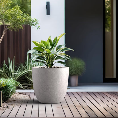 Kante 18 Inch Dia Round Concrete Planter, Indoor Outdoor Large Plant Pot with Drainage Hole and Rubber Plug for Home Patio Garden, Light Gray