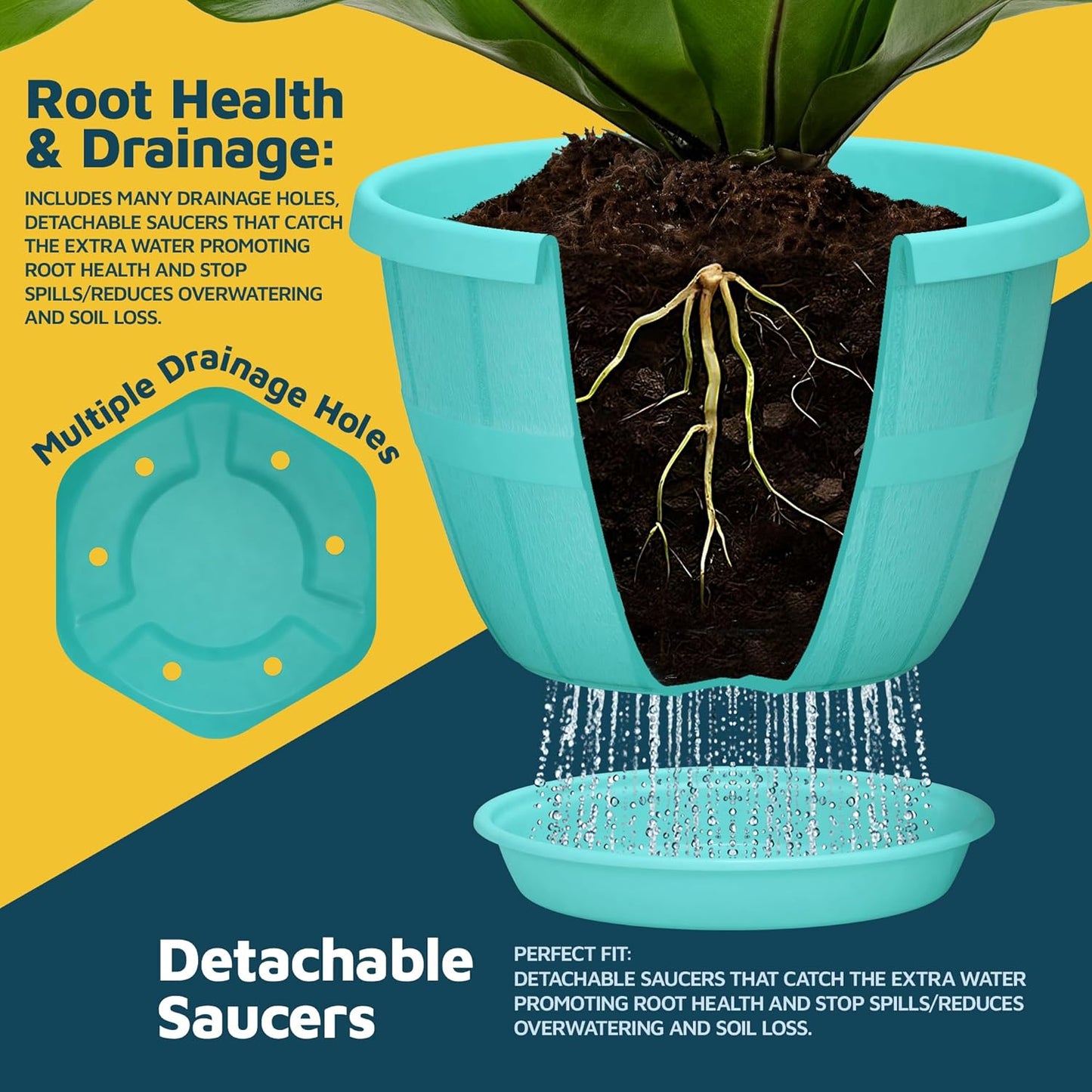 10-Inch Whiskey Barrel Planters Outdoor Pack of 5 - Durable Plastic Plant Pots for Indoor & Outdoor Use with Drainage & Saucer, Lightweight Rustic Barrel Planters for Flowers, Herbs & Small Plants