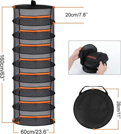 Desy & Feeci Herb Drying Rack-2ft Diameter 8 Layer Folding Mesh Hanging Basket Dryer Net with Zippers for Seeds Flowers Buds Plants Garden Outdoor Bumper Harvest(D24xH31 inch)