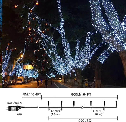 weillsnow 164 FT 500 LED Christmas Lights Outdoor, Waterproof Christmas Fairy Lights with Timer, Plug in White LED String Lights with 8 Modes for Bedroom Wedding Party Xmas Decoration