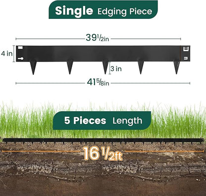 5 Pack Metal Landscape Edging, 42”L x 7”H Black Bendable Steel Lawn Garden Edging Border, No Dig Edging for Landscaping Yard Pathway (16.5 Ft Total)