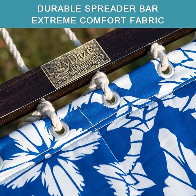 Lazy Daze Hammocks 12FT Quilted Fabric Hammock with Soft Pillow, Double 2 Person Tree Hammock with Spreader Bar for Outside Patio Poolside Backyard Beach, 450lbs Capacity