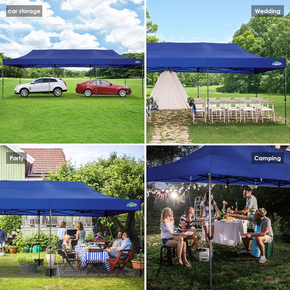COBIZI 10x30 Pop up Canopy, Heavy Duty Outdoor Party Tents for Parties, Ez up UPF 50+ Waterproof Commercial Canopy with Wheeled Bag can fold, Dark Blue