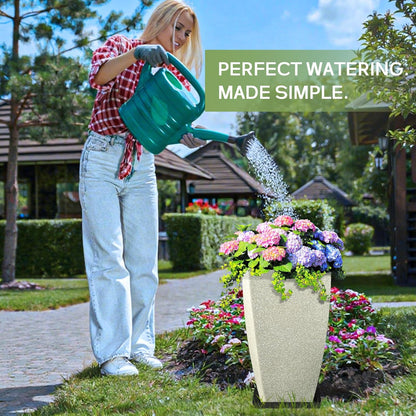 Set of 2 Large Tall 21 Inch Planter Pots Indoor/Outdoor-Matte Grey Square Flower Planters with Tray for Patio, Front Door, Deck | Weather-Resistant & Lightweight Plastic (Grey)