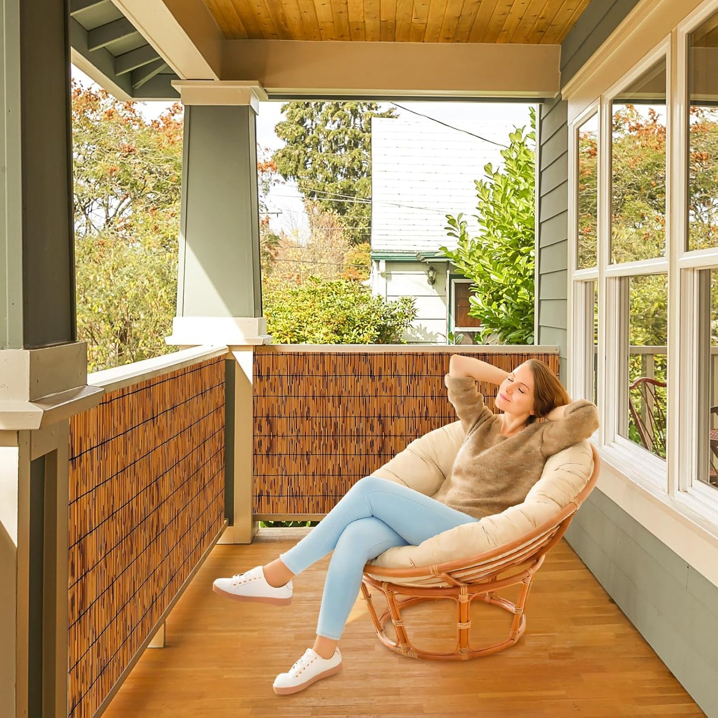 Bamboo Reed Fencing, Light Russet Bamboo Screens Outdoor for Patio, Decorative Balcony Privacy Screen Reed Curtains for Garden Backyard Balcony Outdoor, 3 x 10 FT