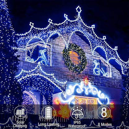 300 LED Solar Rope Lights Outdoor 99 FT Bright Solar Garden String Lights Durable 8 Modes Outdoor Fairy Lights Waterproof Solar Garden Decorative Lights (300LED, Blue)