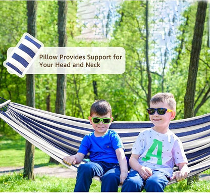 Chihee Cotton Hammock Large Soft Breathable Camping Hammock Holds Up to 660lbs Portable Tree Hammock with Detachable Spreader Bar Pillow 2 Strong Webbings 2 Carabiners Patio Garden Indoor Outdoor