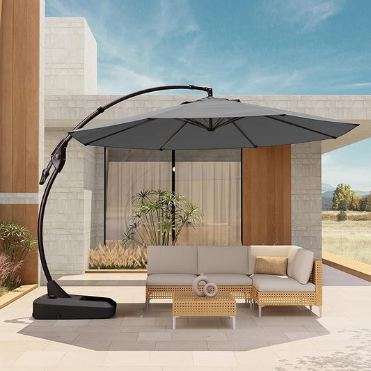 Grand patio 12 FT Sunbrella Outdoor Cantilever Umbrella with Base Patio Large Aluminum Offset Umbrella for Deck Yard (Charcoal-SUNBRELLA, 12 FT)