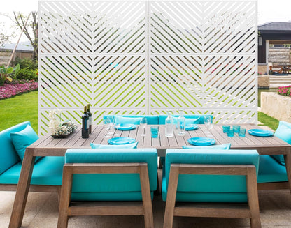 Metal Privacy Screen Outdoor 72" H×47" W,Freestanding Decorative Privacy Screen for Balcony Yard&Garden, Privacy Fence-White&Arrow