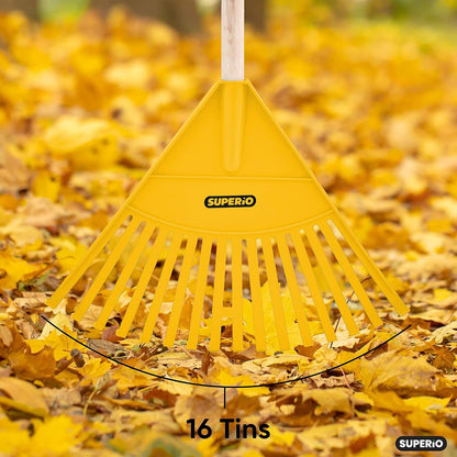 Superio Kids Rake with Hardwood Handle, Durable Plastic Head to Sweep Leaves in Lawn and Tidying Up The Garden, 34" (Kid Size, Yellow, 1-Pack)