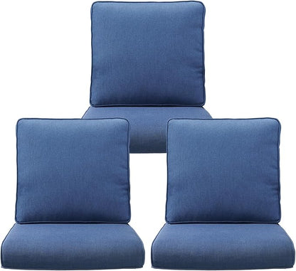 Outdoor Chair Cushions 3 Packs - Outside Durable Thick Replacement Back and Seat Cushion 22x24 with Zipper Cover for Patio Glider Rocking Chairs Loveseat Couch – Blue/Regular