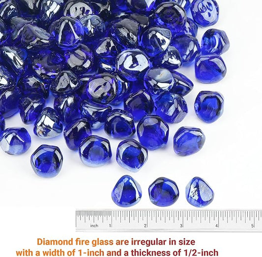 Skyflame 10-Pound Fire Glass Diamonds for Fire Pit Fireplace Landscaping, 1/2 Inch Reflective Glass Fire-Diamonds, Cobalt Blue