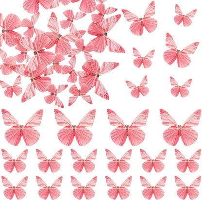 Ephlyn 72Pcs Edible Butterfly Cupcake Toppers 3D Realistic Butterfly Cake Picks Cute Cupcake Decorations for Baby Shower Boys Girls Birthday Party Decorations Red