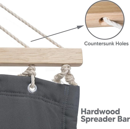 SUNCREAT Portable Tree Hammock with Hardwood Spreader Bar, Extra Large Soft Pillow, Heavy Duty 2 Person Hammock for Indoor, Outdoor, Gray