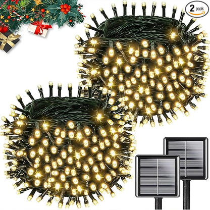Upgrade 2Pack 200LED Solar String Lights for Outside, 66FT Solar Christmas String Lights Outdoor with 8 Modes, IP65 Waterproof Outdoor Twinkle Light, Garden Xmas Tree Christmas Decoration, Warm White