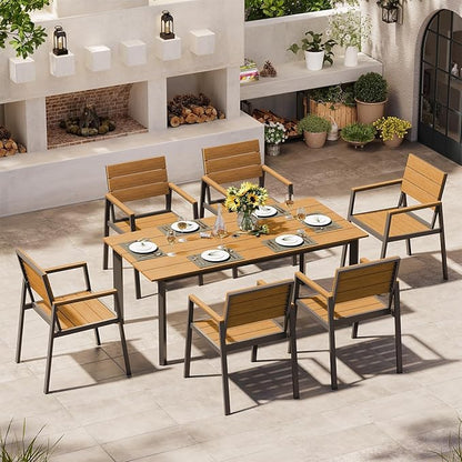 Outdoor Dining Set for 6, Patio Dining Sets with Umbrella Hole, 7 Pieces HDPS Outdoor Table and Chairs for Patio, Garden