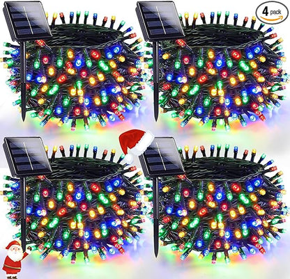 OZS 4 Pack 320LED Solar Christmas String Lights Outdoor, Waterproof 8 Modes Solar Tree Light, Green Wire Christmas Lights Outdoor for Garden, Party, Wedding, Christmas Decorations (Multicolor)