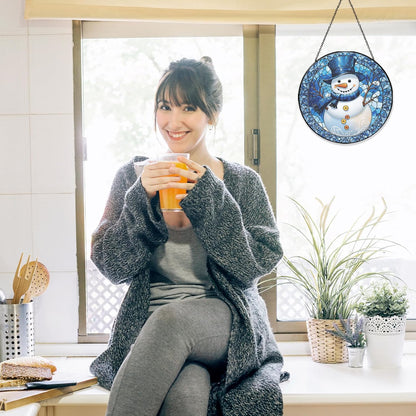 Stained Glass Window Hanging - Winter Snowman Suncatcher for Windows Hanging Whimsical Light Catcher Home Decor Terrace Garden Sun Catcher Gifts for Women Wife Mom Sister Nana 7.8 in