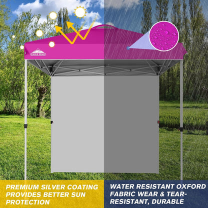 EAGLE PEAK Pop Up Canopy Tent with 1 Sidewall, Easy Setup Event Tent, Outdoor Sun Shade, Wheeled Carry Bag, Stakes and Guy Ropes, Instant Canopy 6.6x6.6, Pink