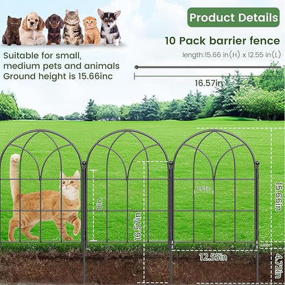 Black Garden Fences Animal Barrier, 12.55"*16.48" Garden Border Fencing, Rustproof Metal No Dig Fence for Dogs, Outdoor Fence, Dog Fencing for Patio, Flower Bed, Farm (Medium 10 Pcs)