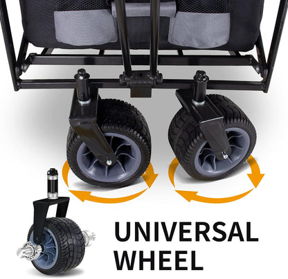 TMZ All Terrain Utility Folding Wagon, Collapsible Garden Cart, Heavy Duty Beach Wagon, for Shopping, Camping, and Outdoor Activities with Push Handle and Brakes (Black/Grey)