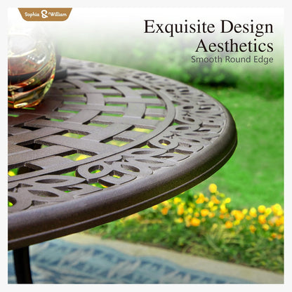 Sophia & William 7 Pieces Cast Aluminium Patio Dining Furniture Set for 6, Outdoor Swivel Rocking Chairs and Round Table with 2.2" Umbrella Hole for Porch Backyard Deck, Bronze