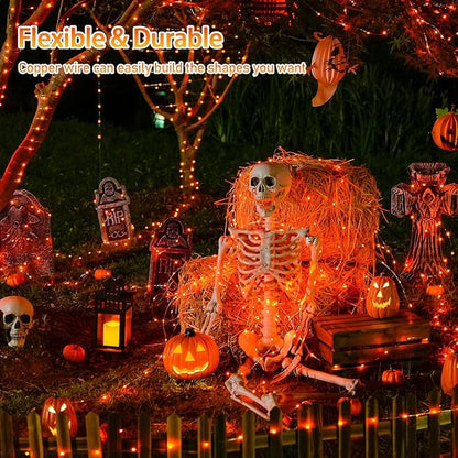 JMEXSUSS 4 Pack Solar Halloween Lights, Total 400 LED 132 FT Orange Solar Lights Outdoor Waterproof, 8 Modes Copper Wire Solar Fairy String Lights for Garden Yard Tree Halloween Decor