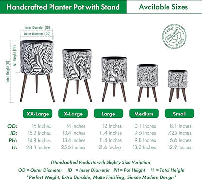 D'vine Dev 14 Inch Planter Pot with Stand, Mid-Century Tall Plant Pot with Legs for Indoor Plants, X-Large, White/Grey, 88-L-D-7