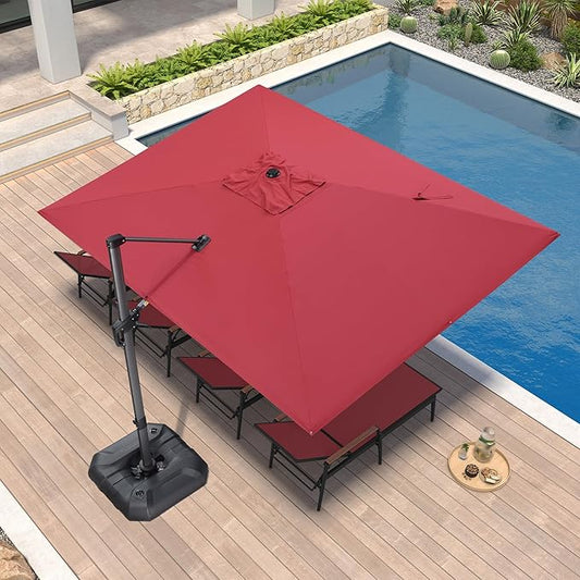 PURPLE LEAF 9' X 11.5' Patio Umbrella Outdoor Cantilever Rectangle Umbrella Aluminum Offset Umbrella with 360-degree Rotation for Garden Deck Pool Patio Terra