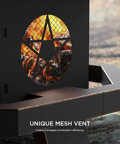 26 inch Fire Pit, Firepits for Outside Wood Burning Fire Pits with Cooking Grill, Outdoor Fire Pit Octagonal Heavy Duty Firepit with Poker for Bonfire, Backyard, Patio, Bronze