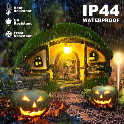 Garden Statue and Fairy House with Solar Lights – Resin Outdoor Figurine Lights, Cottage Yard Decor for Porch & Lawn