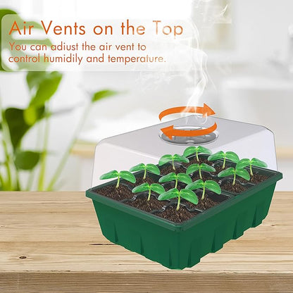 Gardzen 10-Set Garden Propagator Set, Clear Seed Tray Kits with 120-Cell, Seed Starter Trays with Dome and Green Base 6.6" x 4.5" (12-Cell Per Tray)