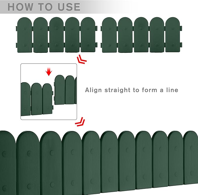 Evelyne Garden Border Edging: Wooden Fence Design - 16pcs Green Yard Landscaping Fence Liner Lawn Edge Barrier - 20ft Kit of Decorative Lawn Landscape Panels Elements -Landscaping Edging-GMT-10374-B16