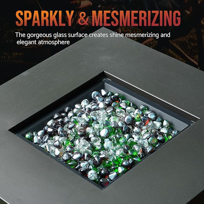 Skyflame 10-Pound Blended Fire Glass Diamonds for Fire Pit Fireplace Landscaping, 1/2 Inch Emerald Green, Crystal Ice, Amber Luster