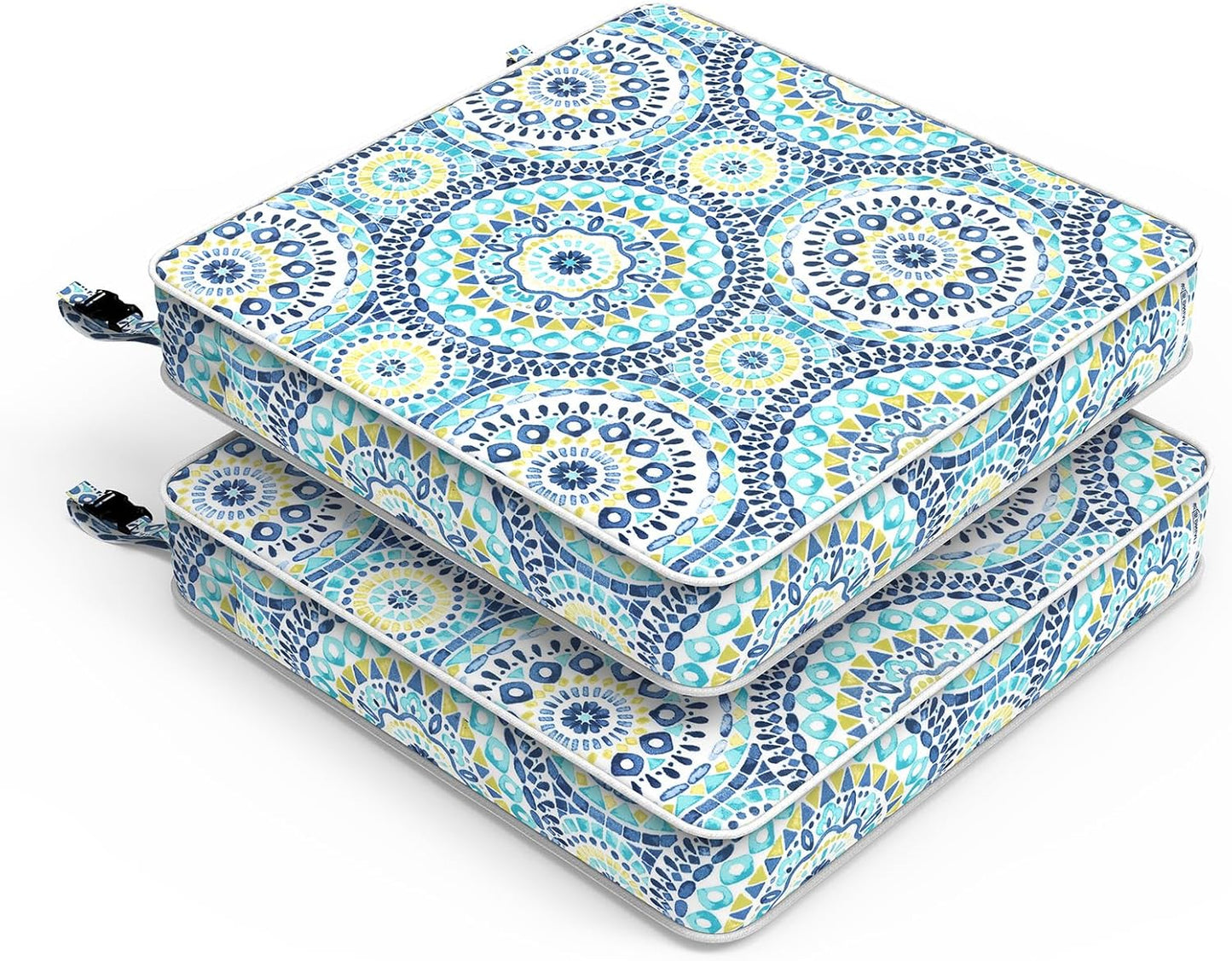 LVTXIII Patio Chair Cushions 22"x22"x3", Water-Repellent Outdoor Seat Cushions for Patio Furniture, Square Chair Pads with Ties for Home Garden Decoration, Set of 2, Delancey Lagoon