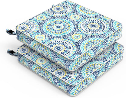LVTXIII Patio Chair Cushions 22"x22"x3", Water-Repellent Outdoor Seat Cushions for Patio Furniture, Square Chair Pads with Ties for Home Garden Decoration, Set of 2, Delancey Lagoon