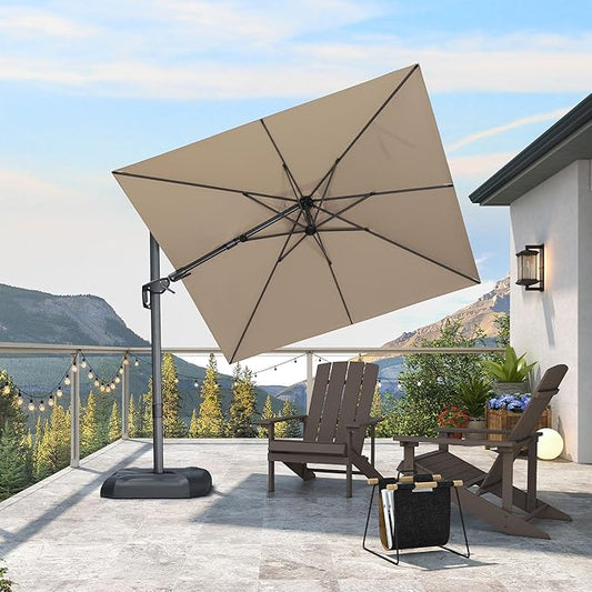 PURPLE LEAF 8' X 8' Left-right Tilting Patio Umbrella Outdoor Cantilever Swivel Square Umbrella Aluminum Offset Umbrella with 360-degree Rotation for Garden Deck Pool Patio Beige