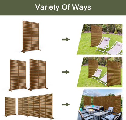 Metal Privacy Screen Outdoor 72" H×47" W, Freestanding Decorative Privacy Screen for Balcony Yard&Garden,Privacy Fence-Brown&Louvered