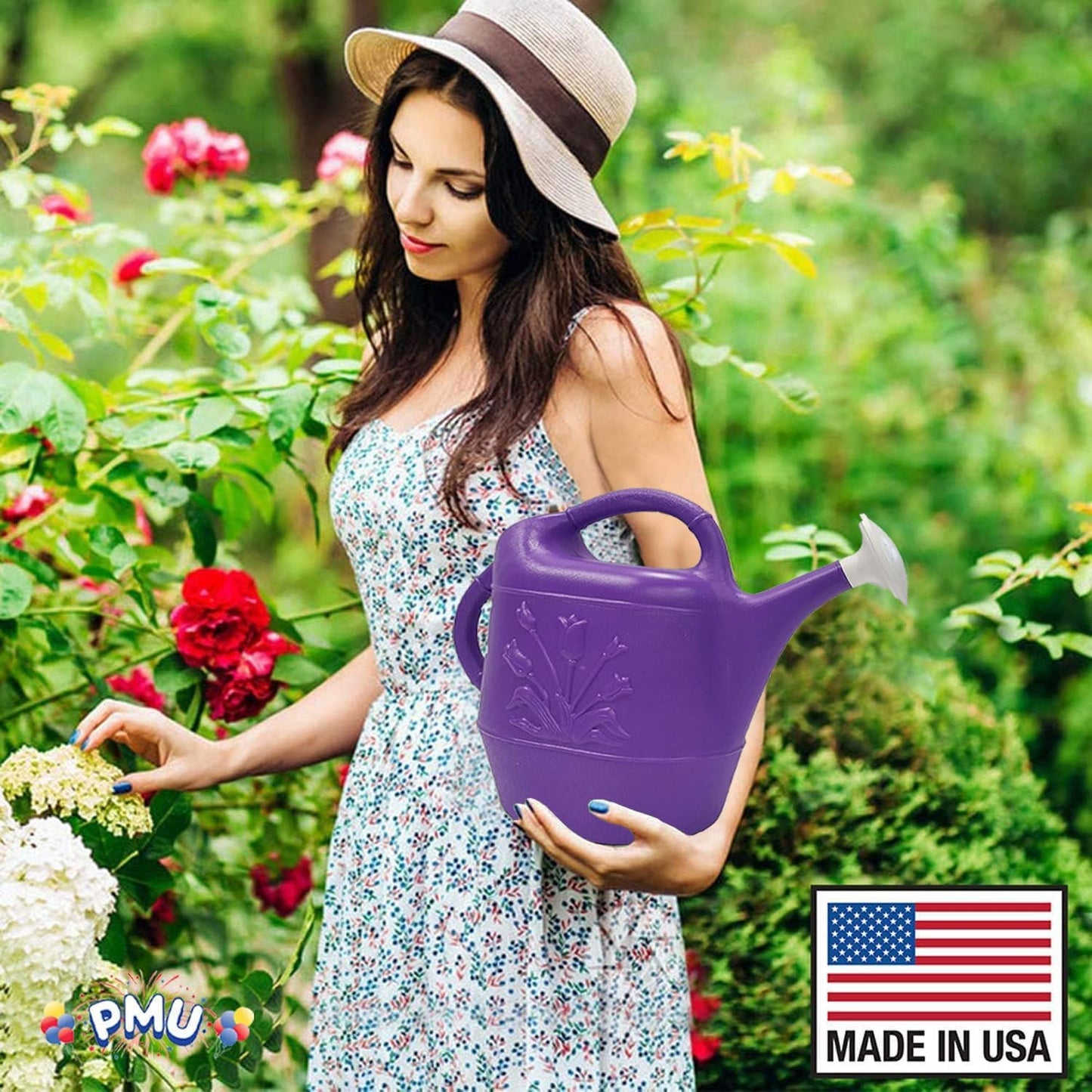 PMU 2 Gallon Watering Can - Garden Watering Can for Indoor & Outdoor Plants - Plastic Water Can with Detachable Sprinkler Head - Large Water Pot, Made in USA - Purple Pkg/6
