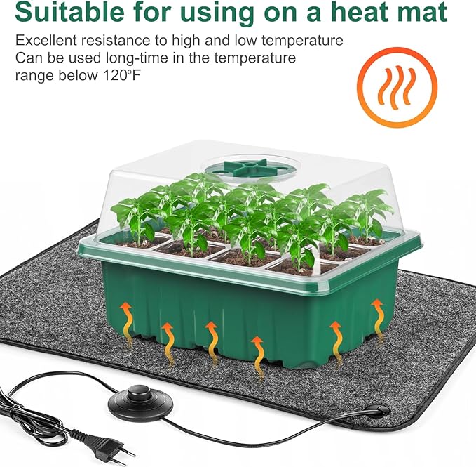 12 Pack Seed Starter Tray Seed Starter Kit (144 Cells Total Tray) with Humidity Adjustable Dome, for Seeds Growing Starting Plant Germination Trays, Mini Green House Germination Trays.