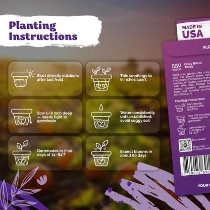 KVITER 550 Crazy Blend Zinnia Seeds for 2025 (Zinnia Elegans) – Double Zinnia Seed Mix, Heirloom Pollinator Magnet – Ideal Flower Seeds for Planting in Cutting Garden, Borders, Containers