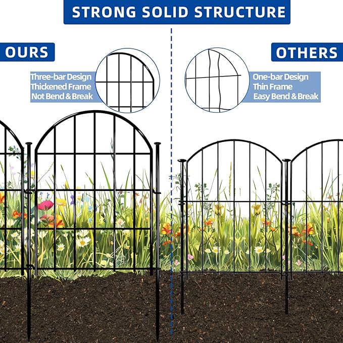 26 Pack Decorative Garden Fence, 17in X 28ft Arched No Dig Fence Border, Garden Edging Border, Rustproof Metal Animal Barrier with Ground Stake for Dog, Rabbit, Outdoor Yard Patio Decor