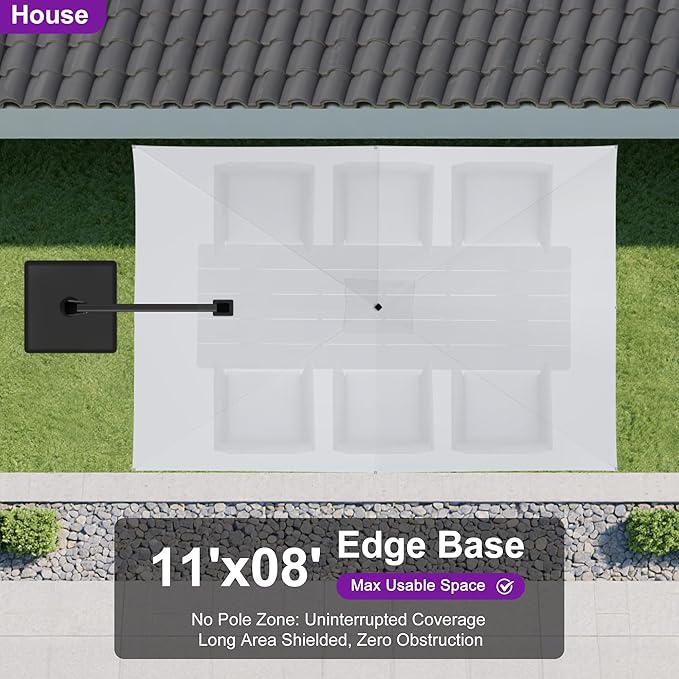 PURPLE LEAF 11' X 8' Swivel Outdoor Patio Aluminum Umbrella with Base Left-right Tilting Cantilever Offset Umbrella with UV Resistant Heavy Duty Fabric for Deck Pool Patio Backyard, Pebble Grey