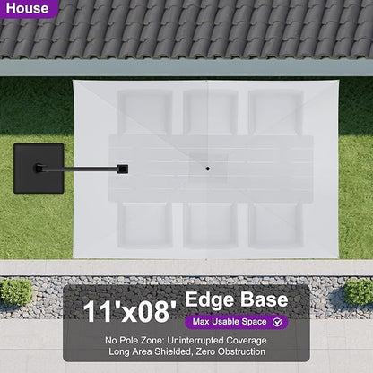 PURPLE LEAF 11.5' X 8' Left-right Tilting Outdoor Patio Umbrella Swivel Offset Cantilever Heavy Duty Rectangle Aluminum Umbrella with UV Resistant for Deck Pool Patio Backyard, Pebble Grey