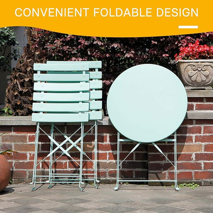 Grand patio 3-Piece Steel Foldable Bistro Set, 2 Chairs and 1 Table, Weather-Resistant Outdoor/Indoor Conversation Set for Patio, Yard, Garden-Macaron Blue