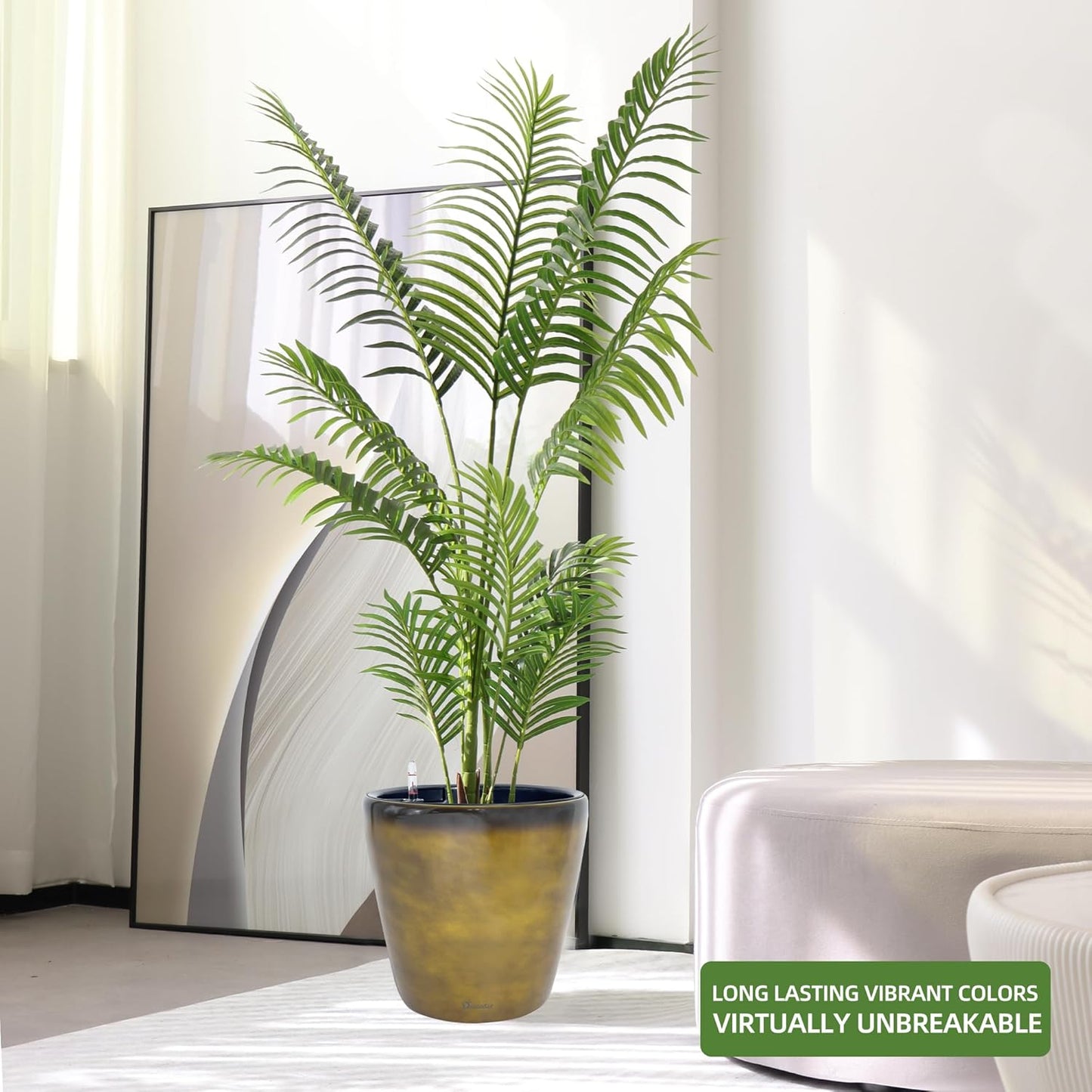 Dexceder 13x12 Self Watering Planter with Wheels Indoor Outdoor, Inner Pot Design, Thickened Large Floor Standing Flower Plant Pot with Water Level Indicator (Yellow Brown Gradient)